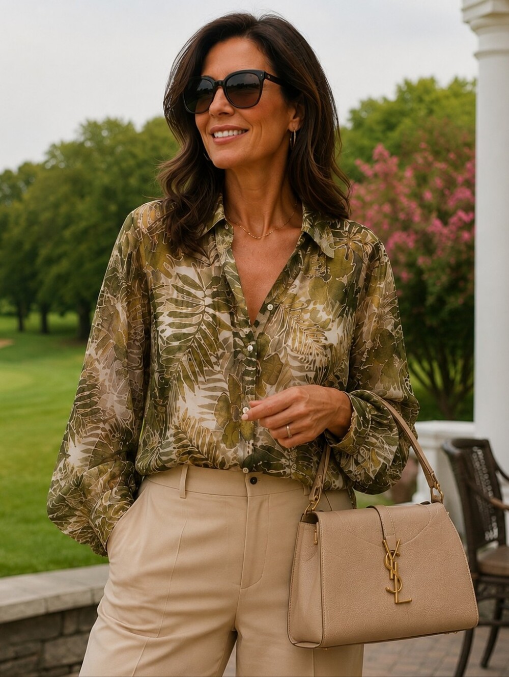 new directions Olive Green Sheer Tropical Leaf Shirt Jacket - Picture 4 of 8
